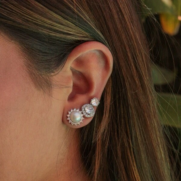 Trio de Brincos Pérola com Cristal