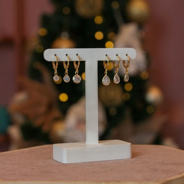 Trio De Argolas Com Pingente Ponto De Luz Três Tamanhos