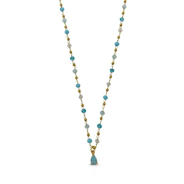 Choker Mini Cristais Azul Bebê com Pingente Gota