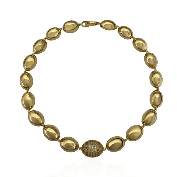 Colar Oval Liso Com Cravejado