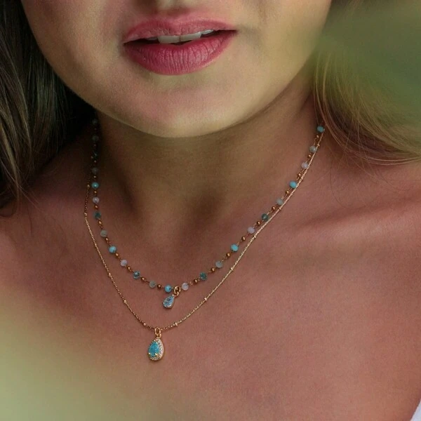 Choker Mini Bolinhas com Pingente Gota Azul
