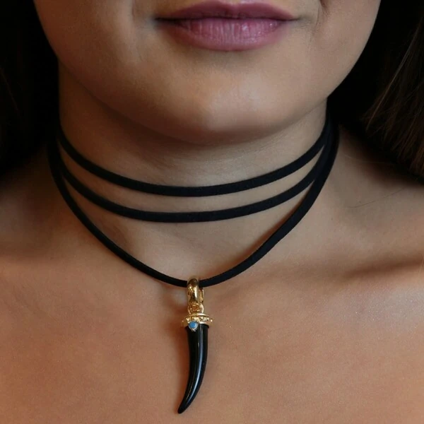 Pingente Click Argola Dente de Sabre Fino Preto