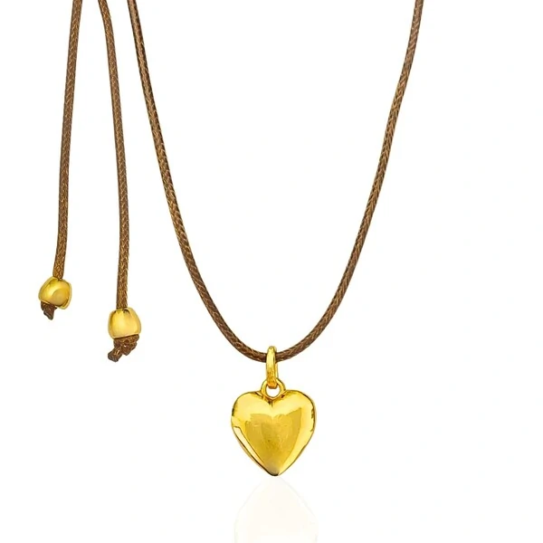 Colar Fio Marrom Pingente Coração