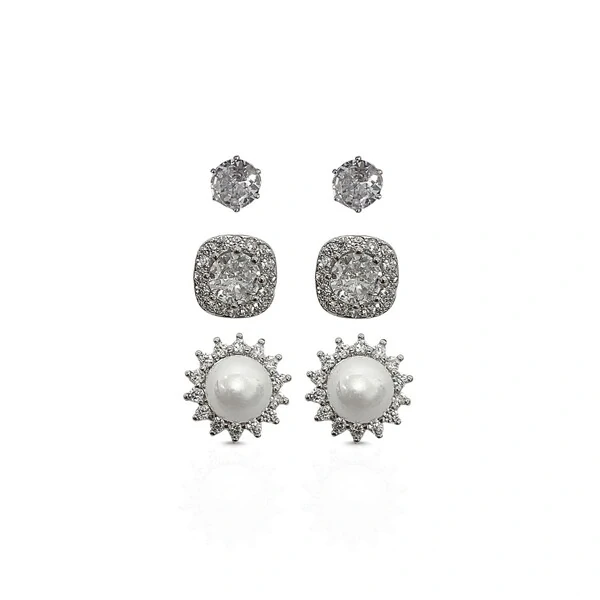 Trio de Brincos Pérola com Cristal