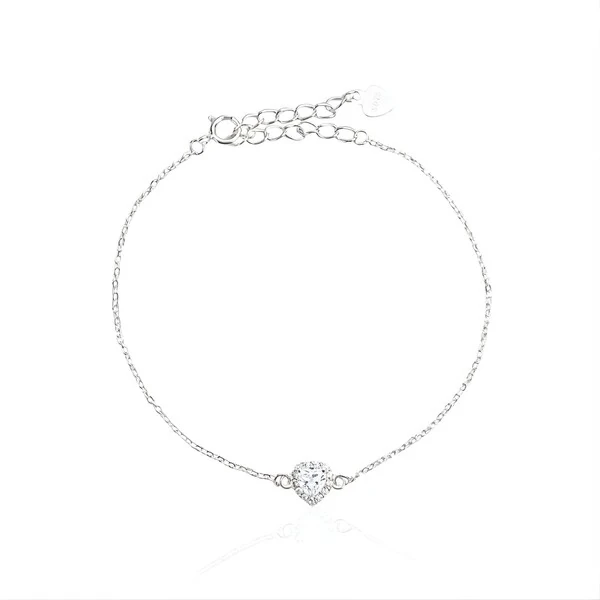 Pulseira Prata 925 Mini Coração Cristal