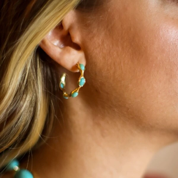 Argola Média Pedras Turquesa