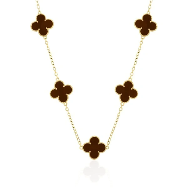 Colar Trevo Esmaltado Marrom