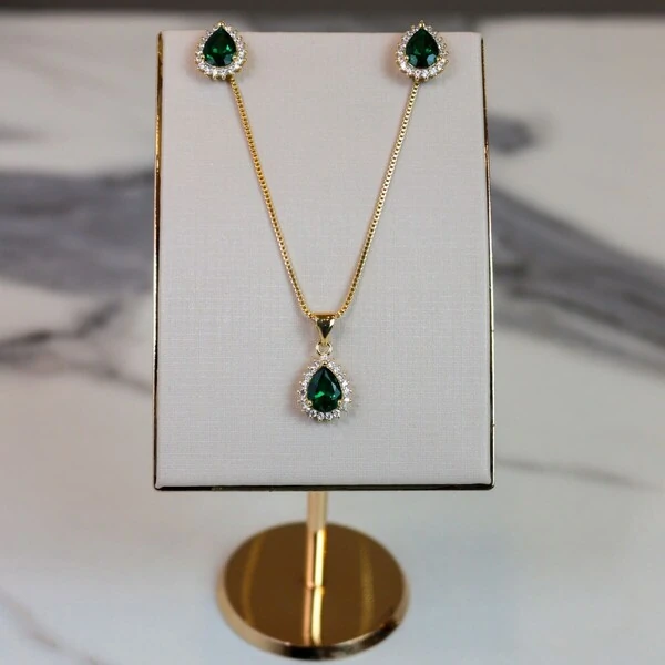 Conjunto Gota Esmeralda Com Zircônia