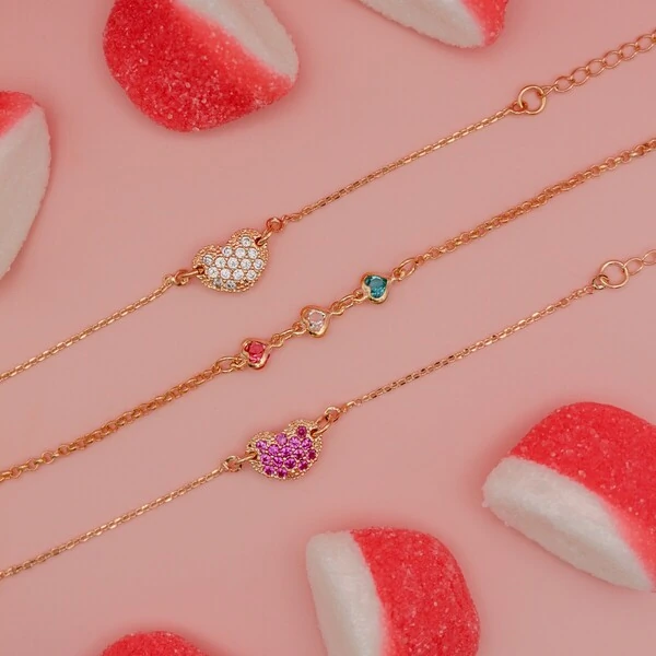 Pulseira Coração Zircônia Pink Linha Mãe/Filha