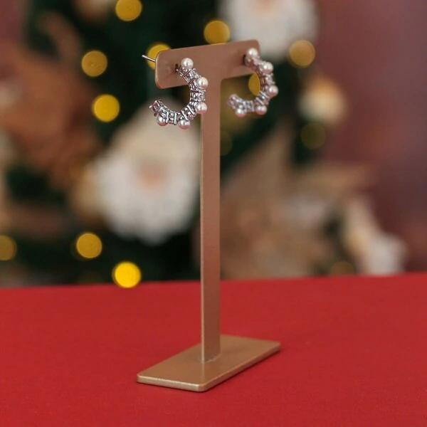 Argola Média Pérola com Cristal