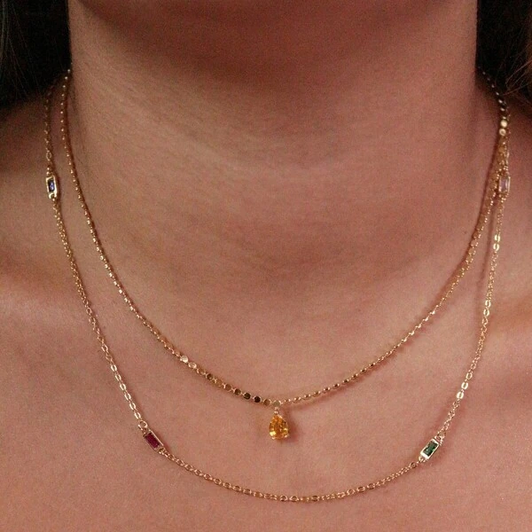 Choker Bolinhas Soldadas Pingente Gota Citrino