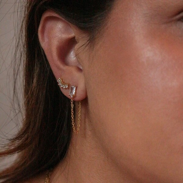 Ear Line Retangular Cristal