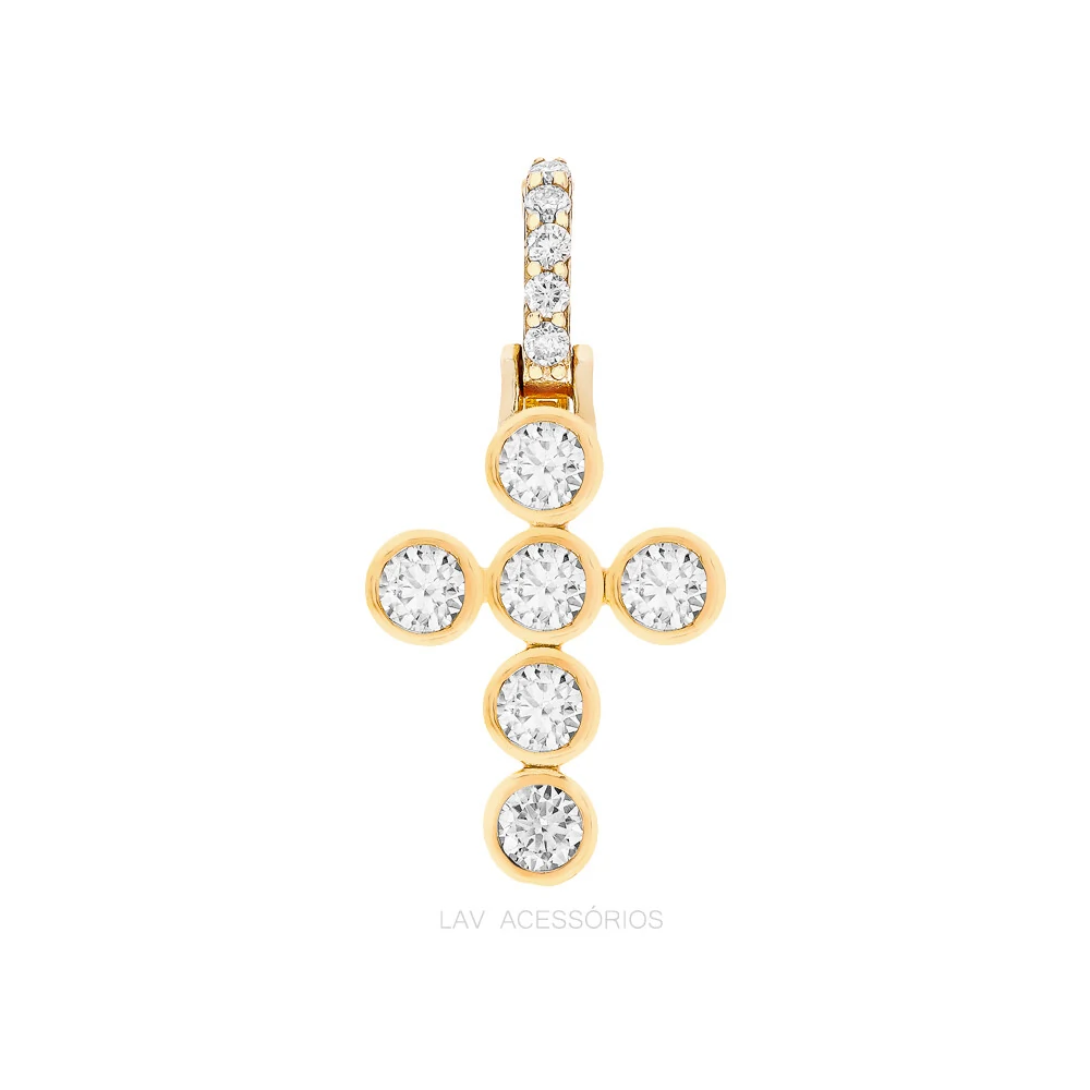 FotoPingente Prata 925 Crucifixo Bianca Cravação Inglesa Moissanite Ouro