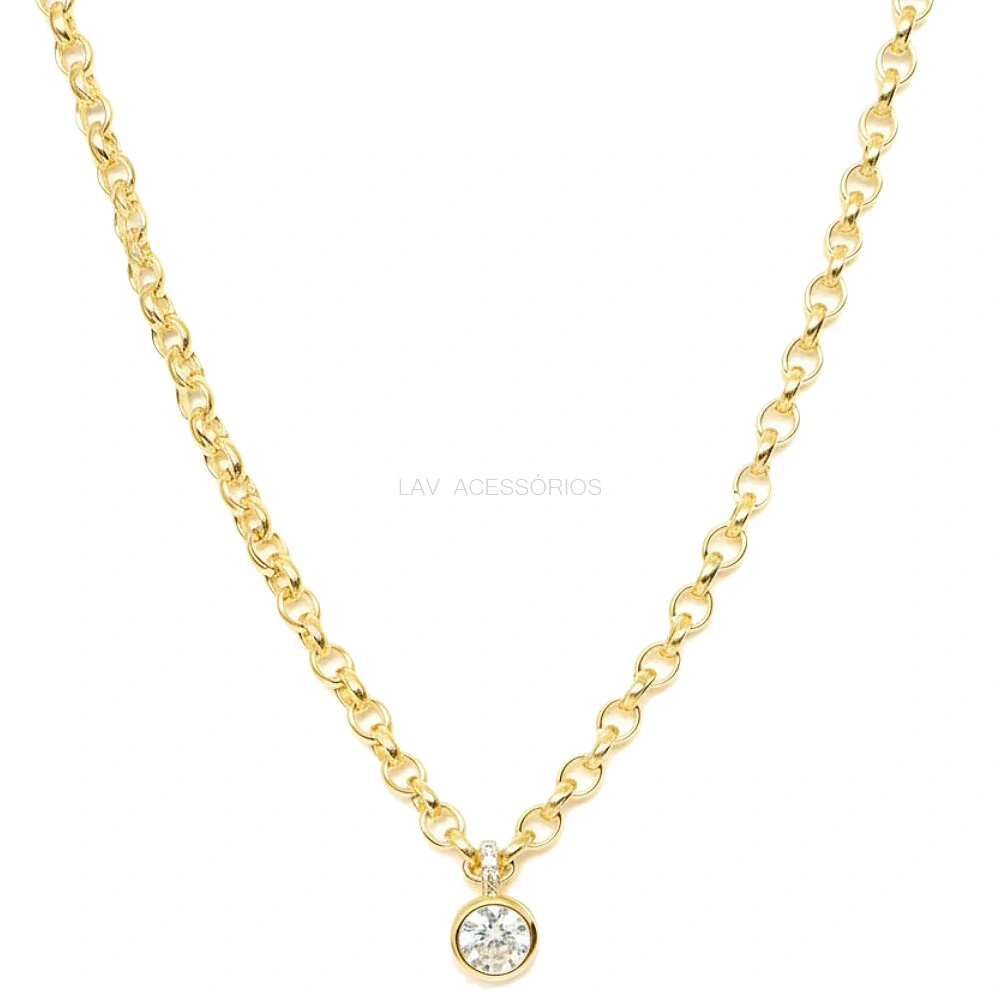 FotoColar Elos Pin Cravação Inglesa Redondo Cristal Ouro