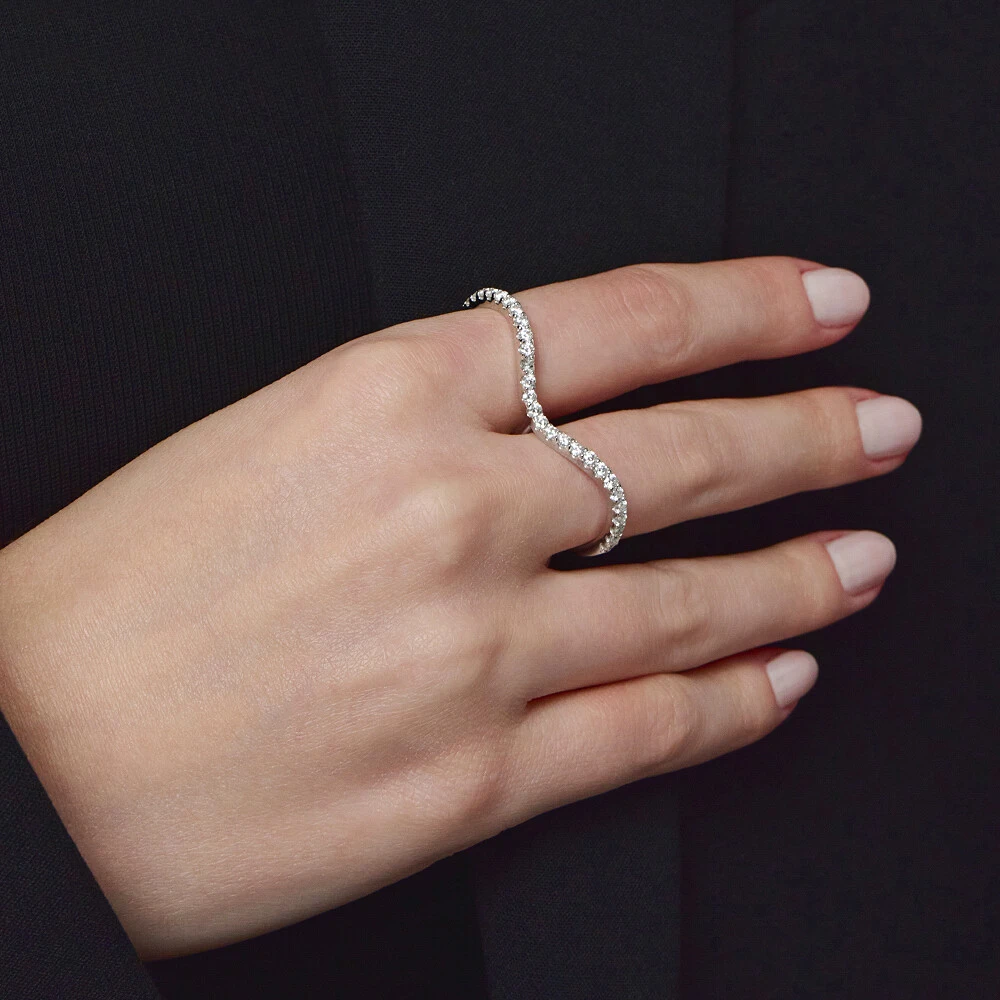 Foto Anel Prata 925 Duplo Cravejado Glam Moissanites
