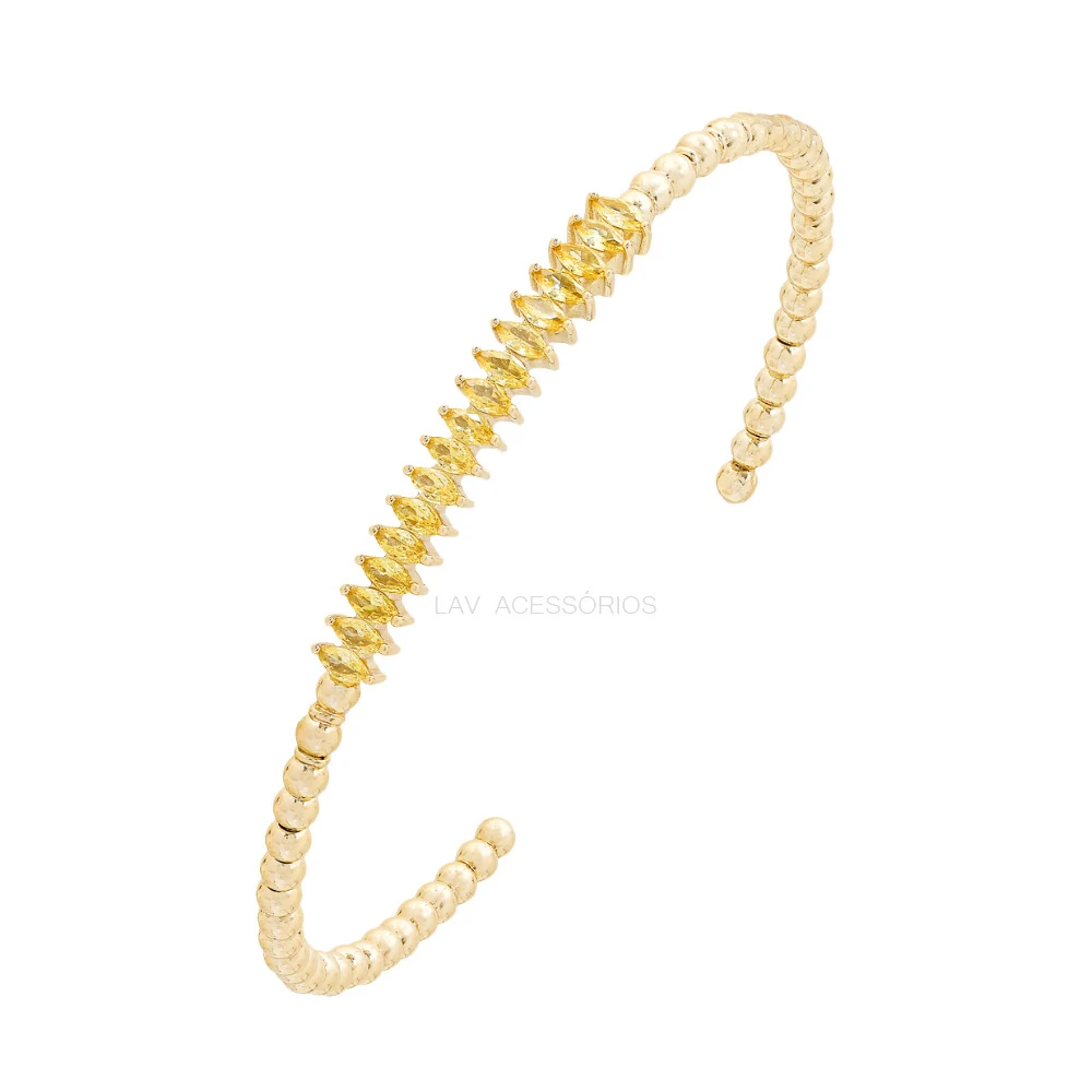 FotoBracelete Prata 925 Bolinhas Navetes Yellow Fancy