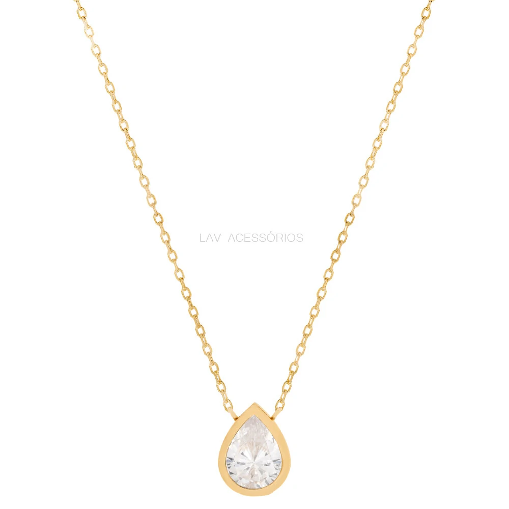 FotoColar Prata 925 Gota Grande Cravação Inglesa Ouro