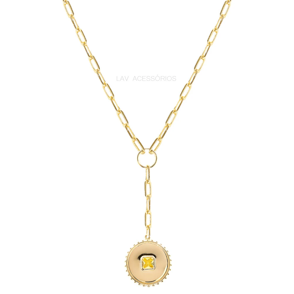 FotoColar Prata 925 Pendente Medalha Yellow Fancy Ouro