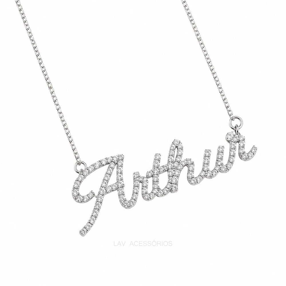 FotoColar Prata 925 Personalizado Nome Moissanite