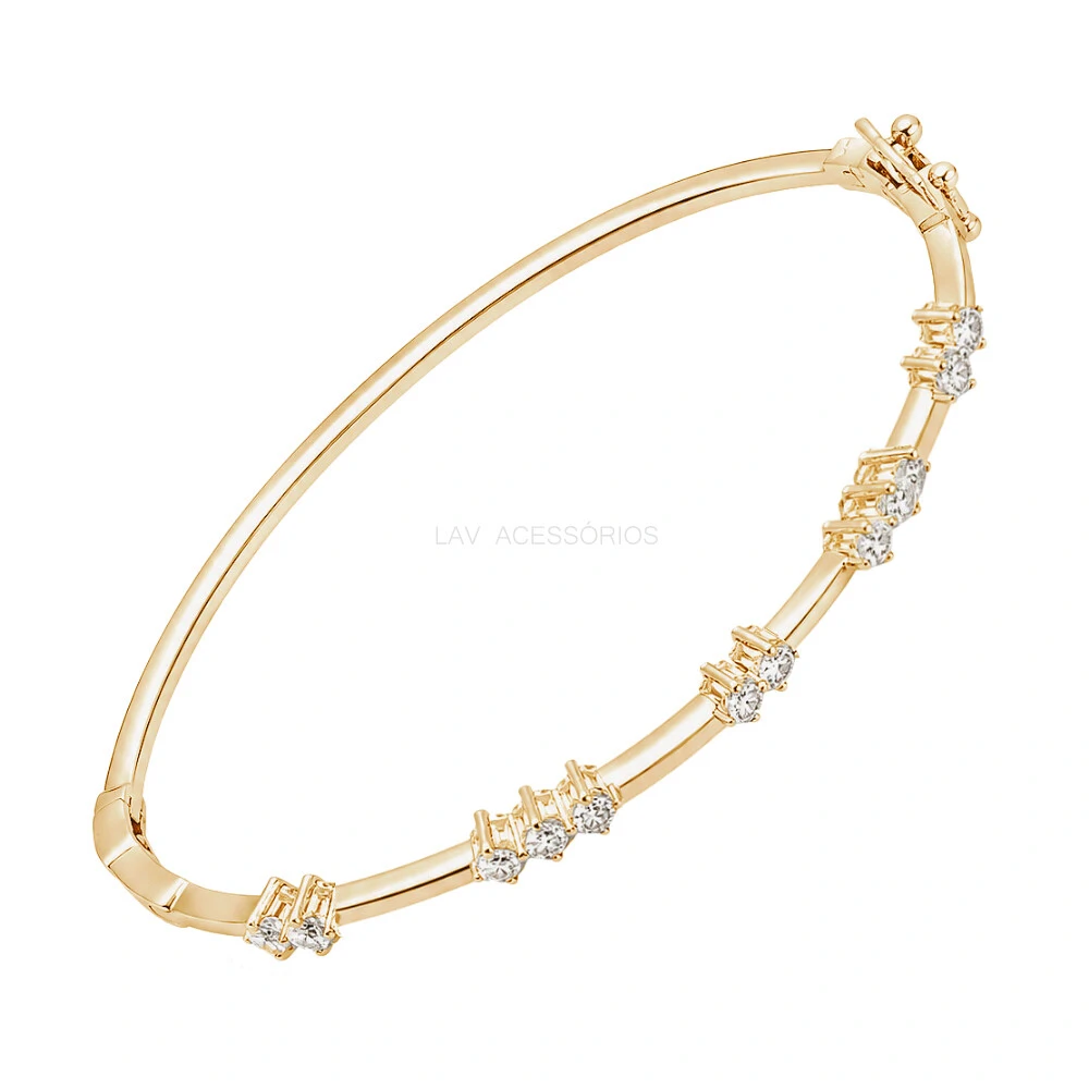 FotoBracelete Prata 925 Pontos Espaçados Moissanite Ouro