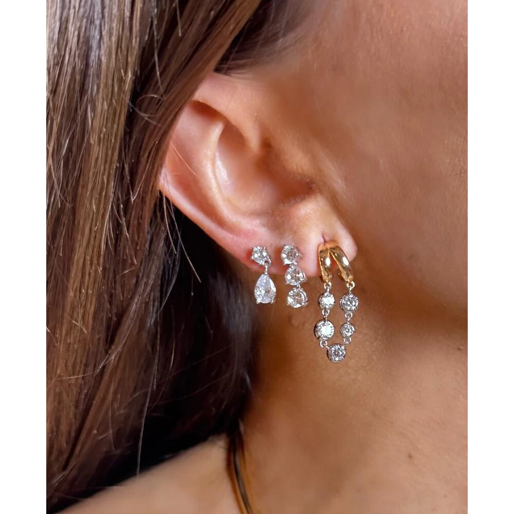 Foto Brinco Prata 925 Ponto de Luz Pin Gotinha Cristal Moissanite
