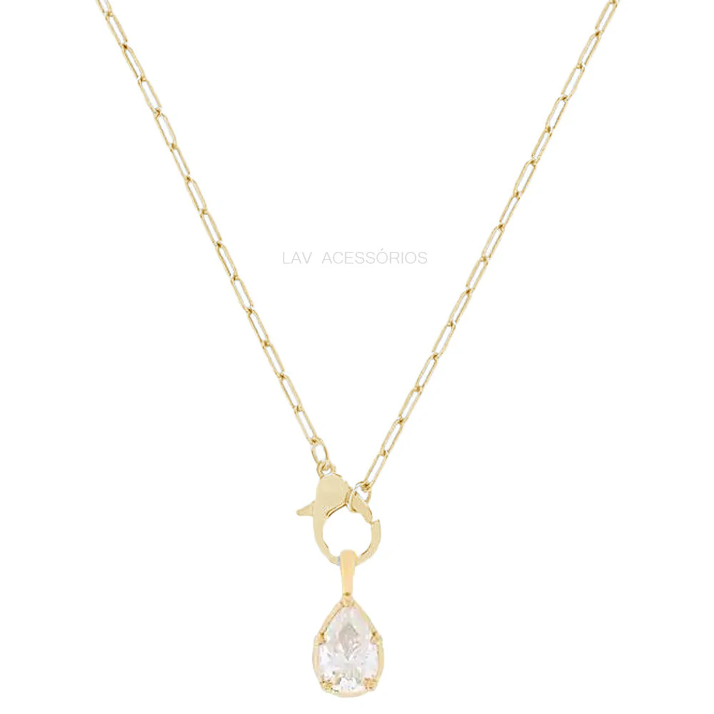 FotoColar Prata 925 Fecho Mosquetão Gotinha Moissanite Ouro
