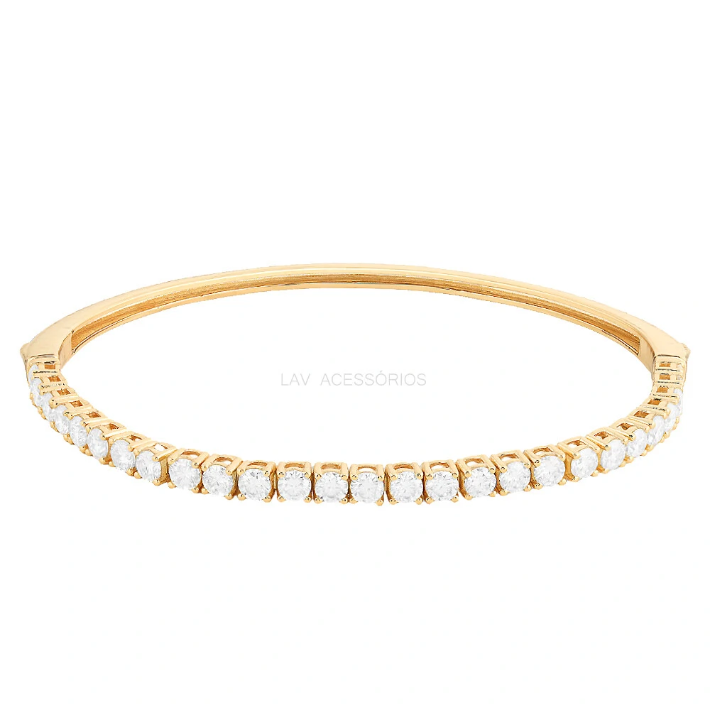 Foto Bracelete Prata 925 GG Duo Aro e Riviera Ouro Moissanites