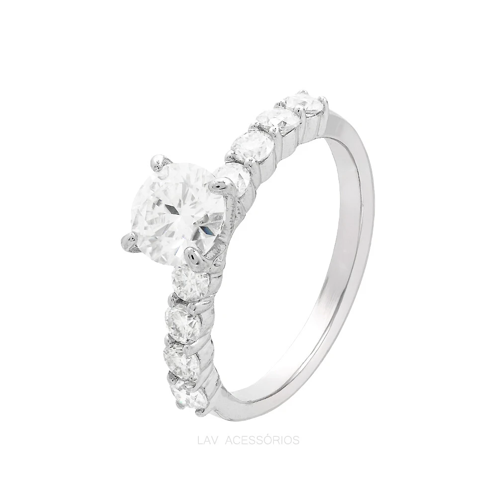 Foto Anel Prata 925 Meia Aliança Solitário 6.5 mm Moissanites