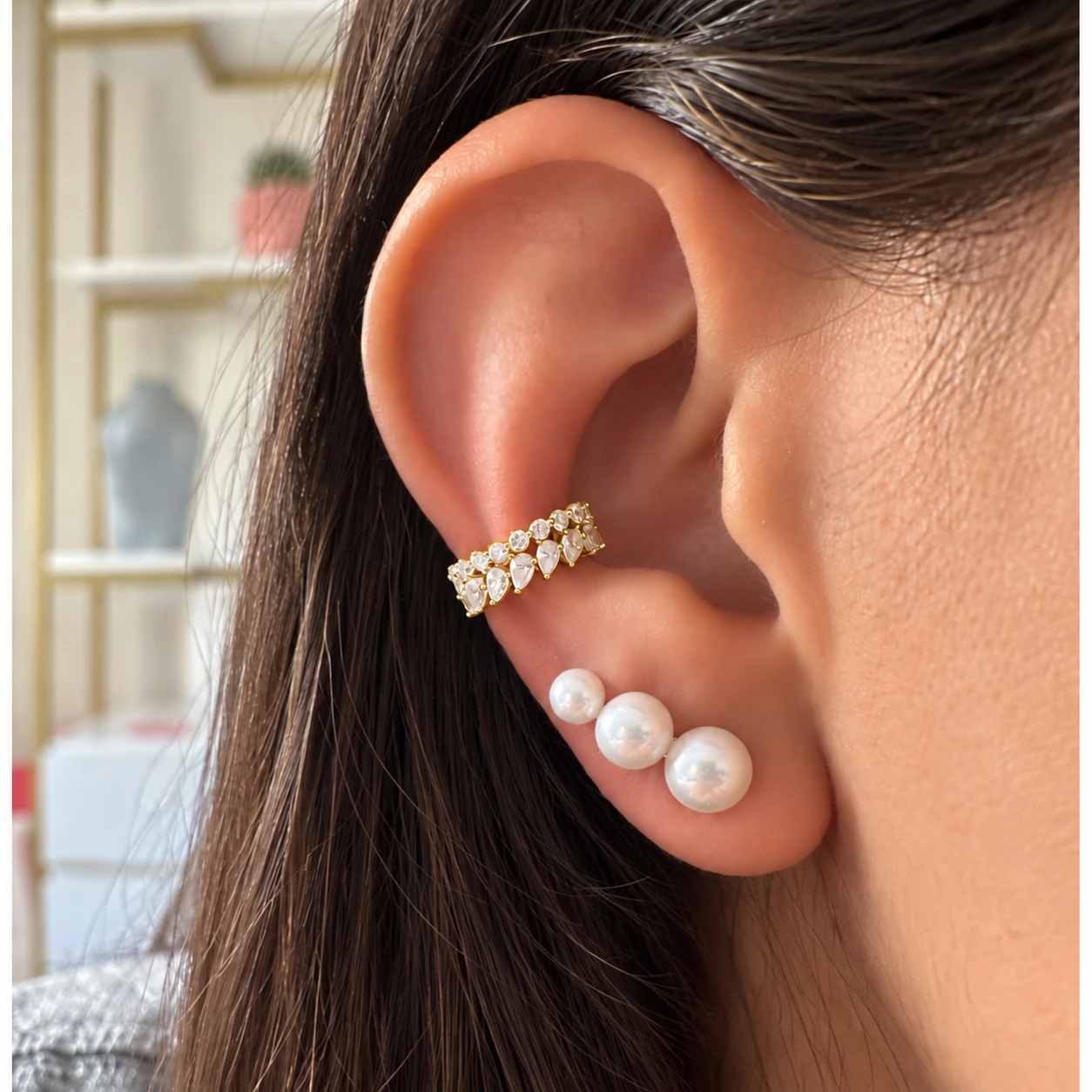 Foto Piercing Fake Prata 925 Gotinhas Moissanites Ouro
