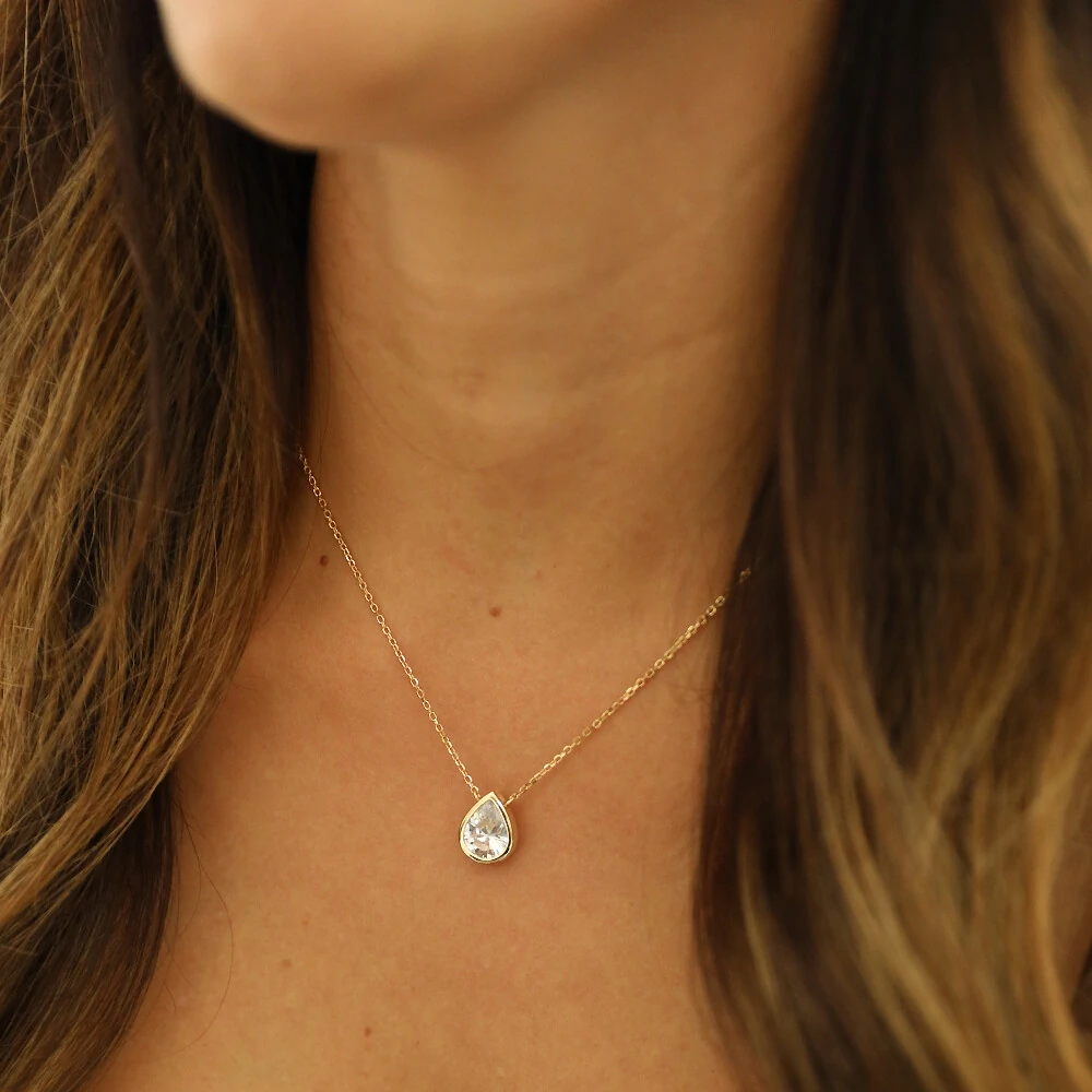 FotoColar Prata 925 Gota Grande Cravação Inglesa Ouro