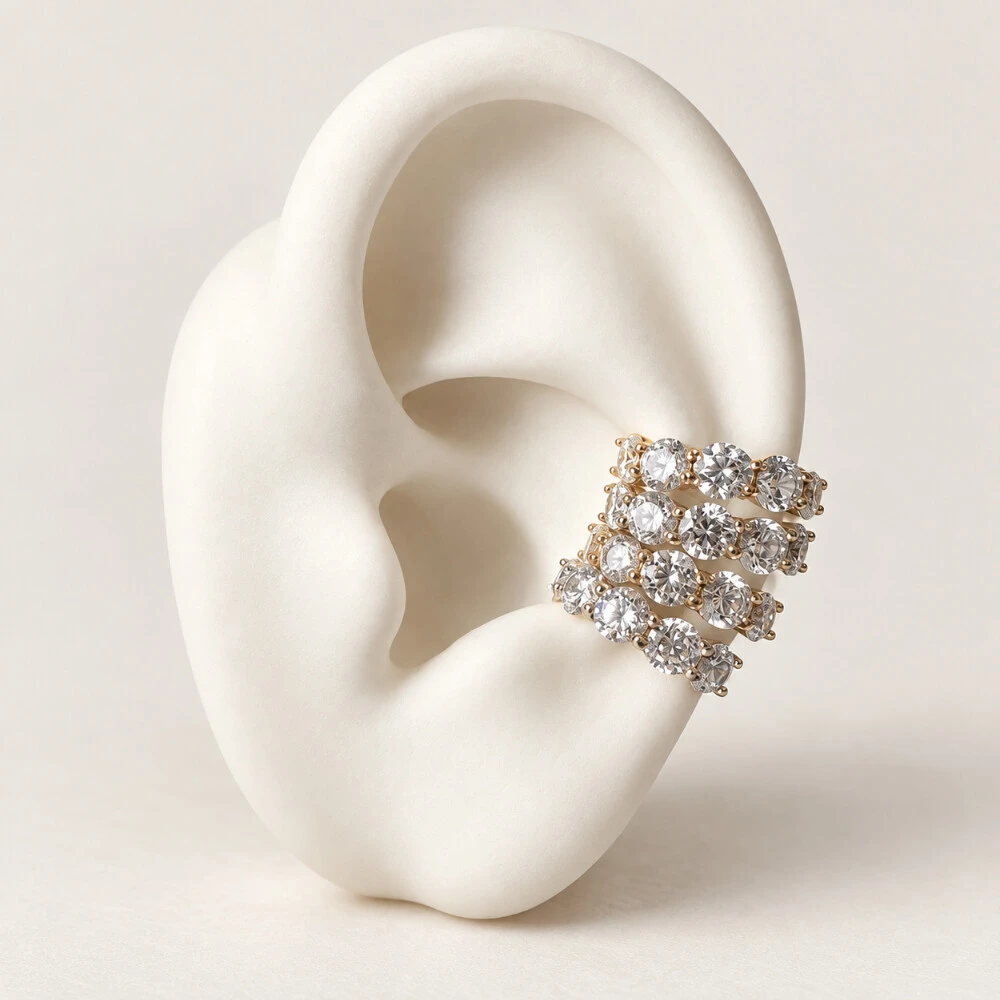 Foto Piercing Fake Prata 925 Cravejado 4 mm Ouro