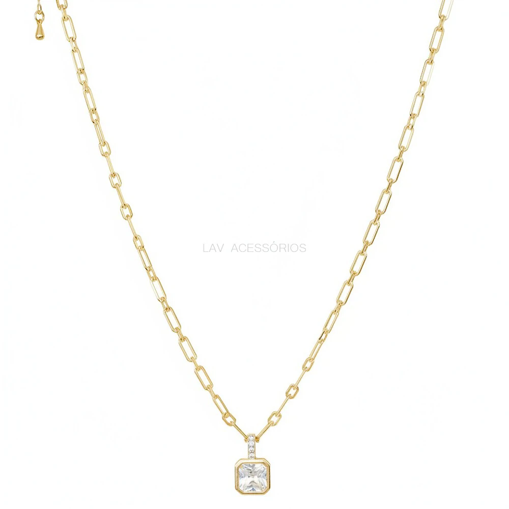 FotoColar Elos Pin Cravação Inglesa Quadrado Cristal Ouro