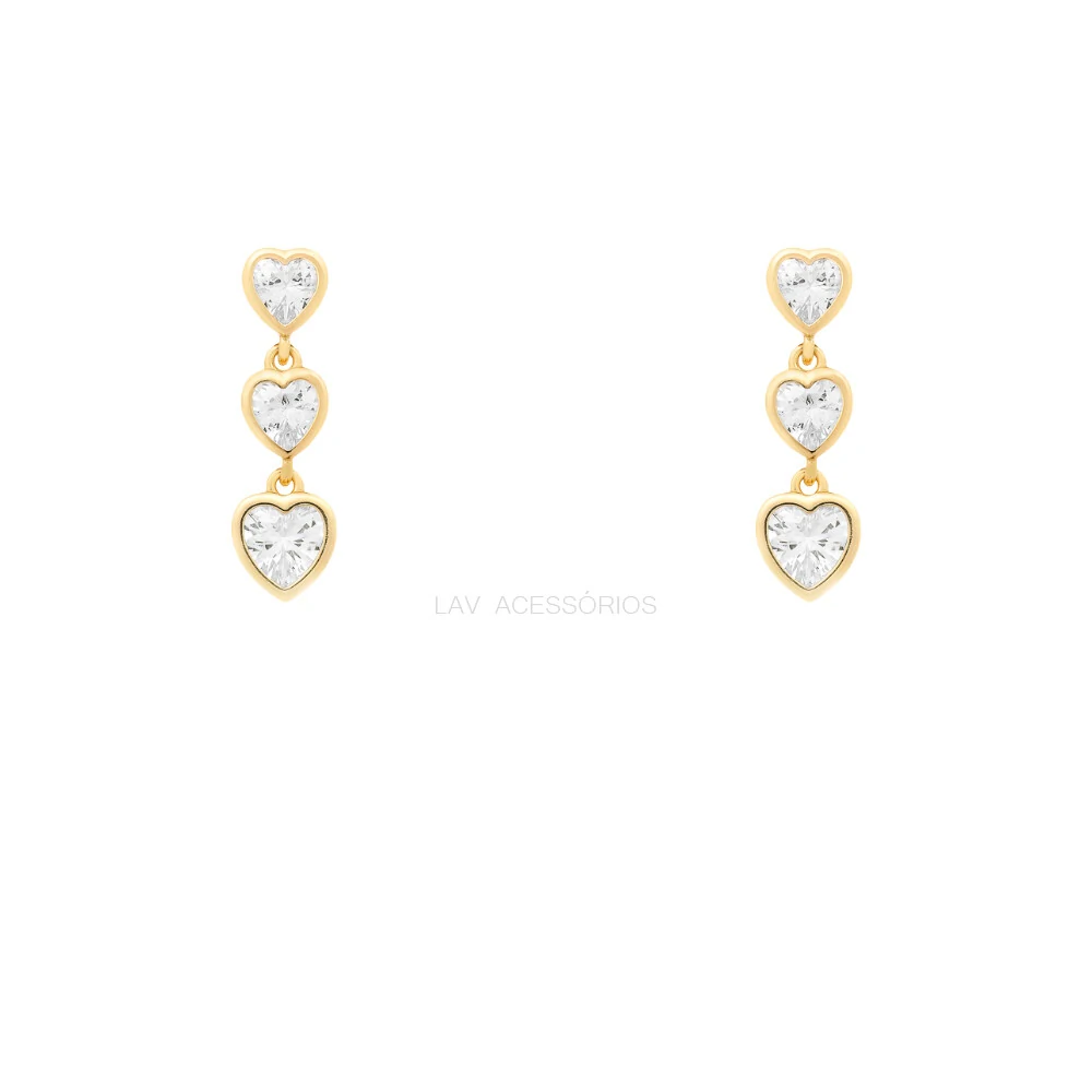 FotoBrinco Prata 925 Trio Corações Inglesa Ouro