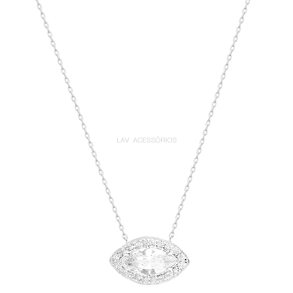 FotoColar Prata 925 Marquise Moissanite 6x12 mm