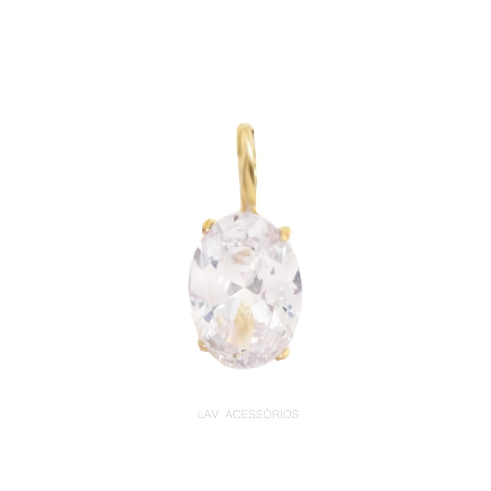 FotoPingente Invisible Oval Cristal Ouro