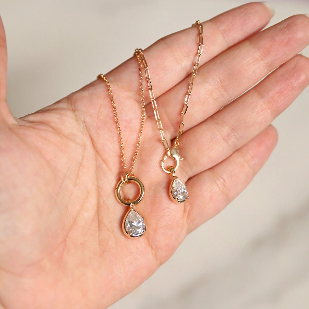 FotoColar Prata 925 Fecho Redondo Gota Moissanite Ouro