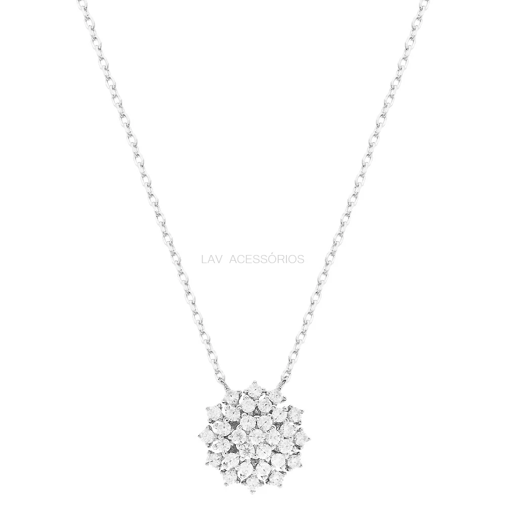 FotoColar Prata 925 Solitário Fancy Chuveiro Moissanite