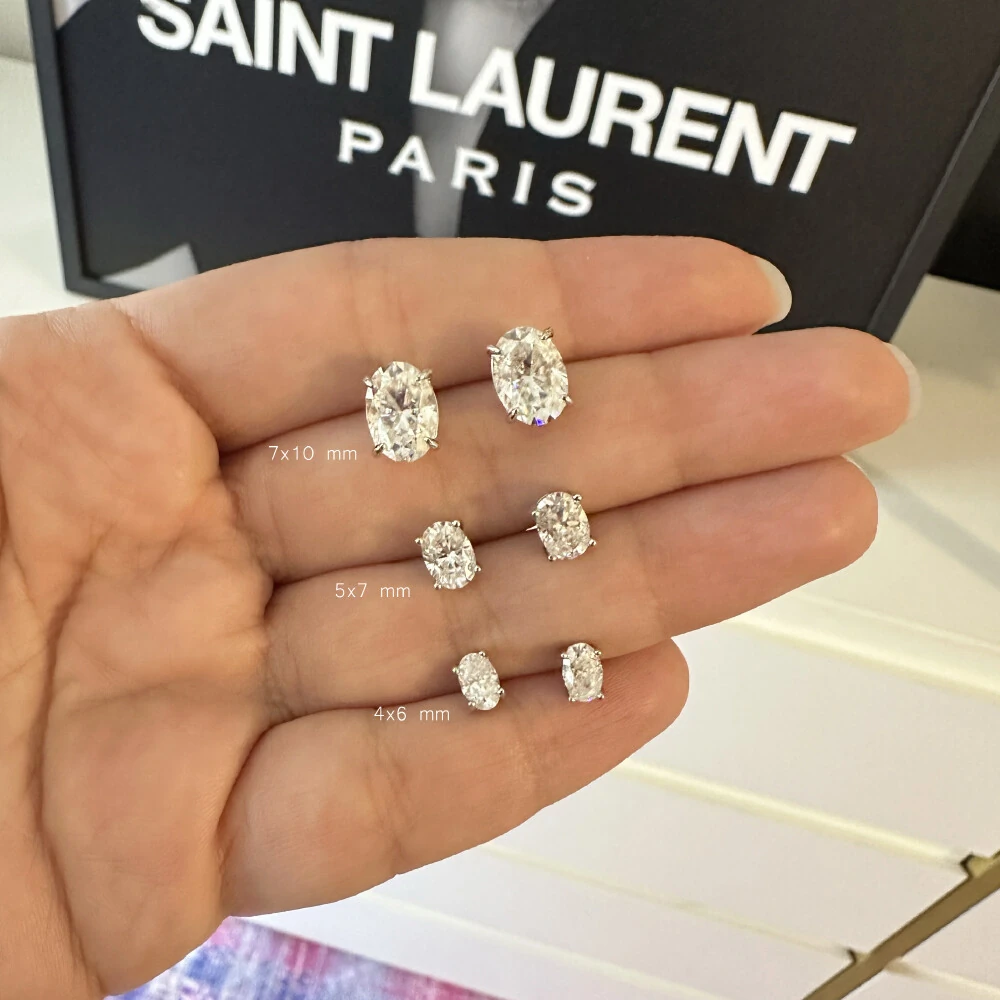 FotoBrinco Prata 925 Soltário Oval Moissanite 5x7 mm