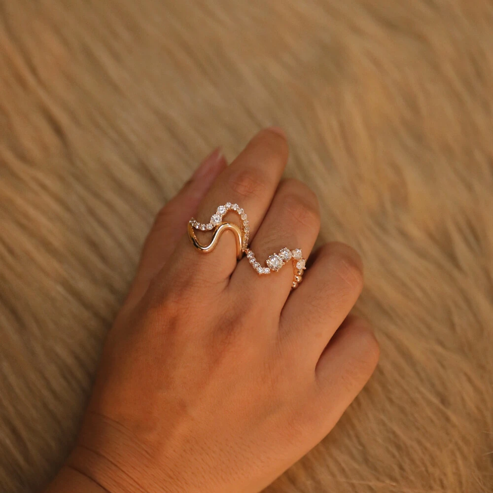 FotoAnel Prata 925 Wave Duplo Ouro