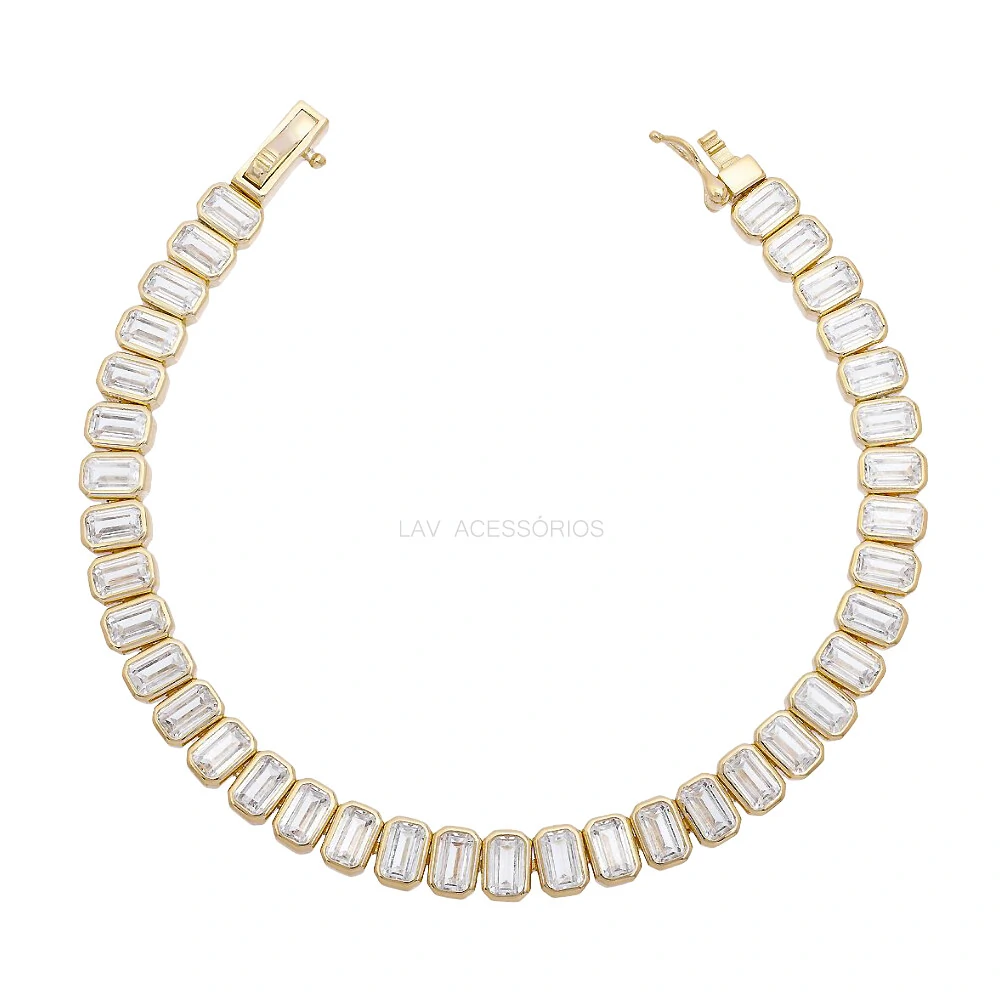 FotoPulseira Prata 925 Riviera Baguetes Cravação Inglesa Ouro