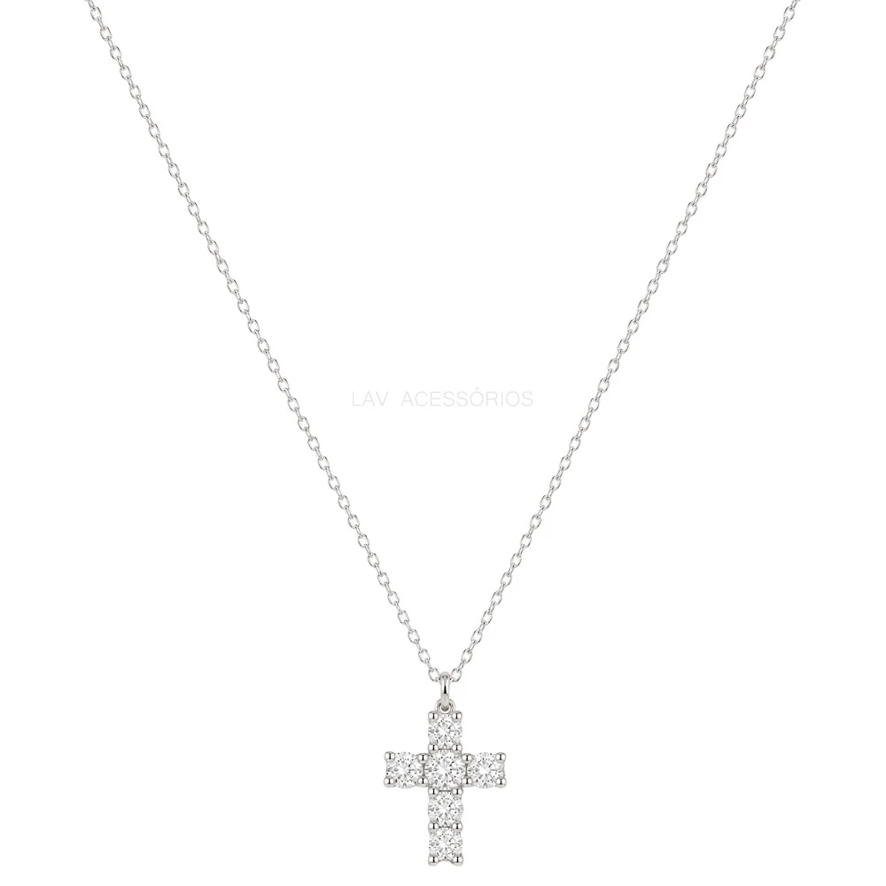 Foto Colar Prata 925 Mini Cruz Moissanites