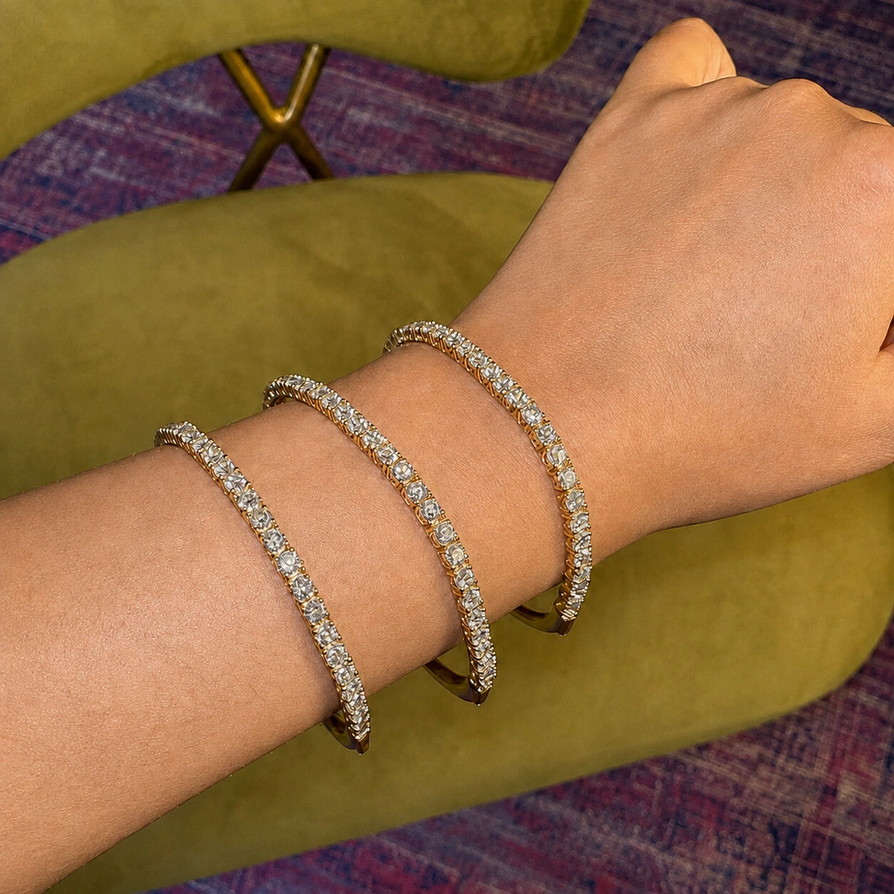 Foto Bracelete Prata 925 GG Duo Aro e Riviera Ouro Moissanites