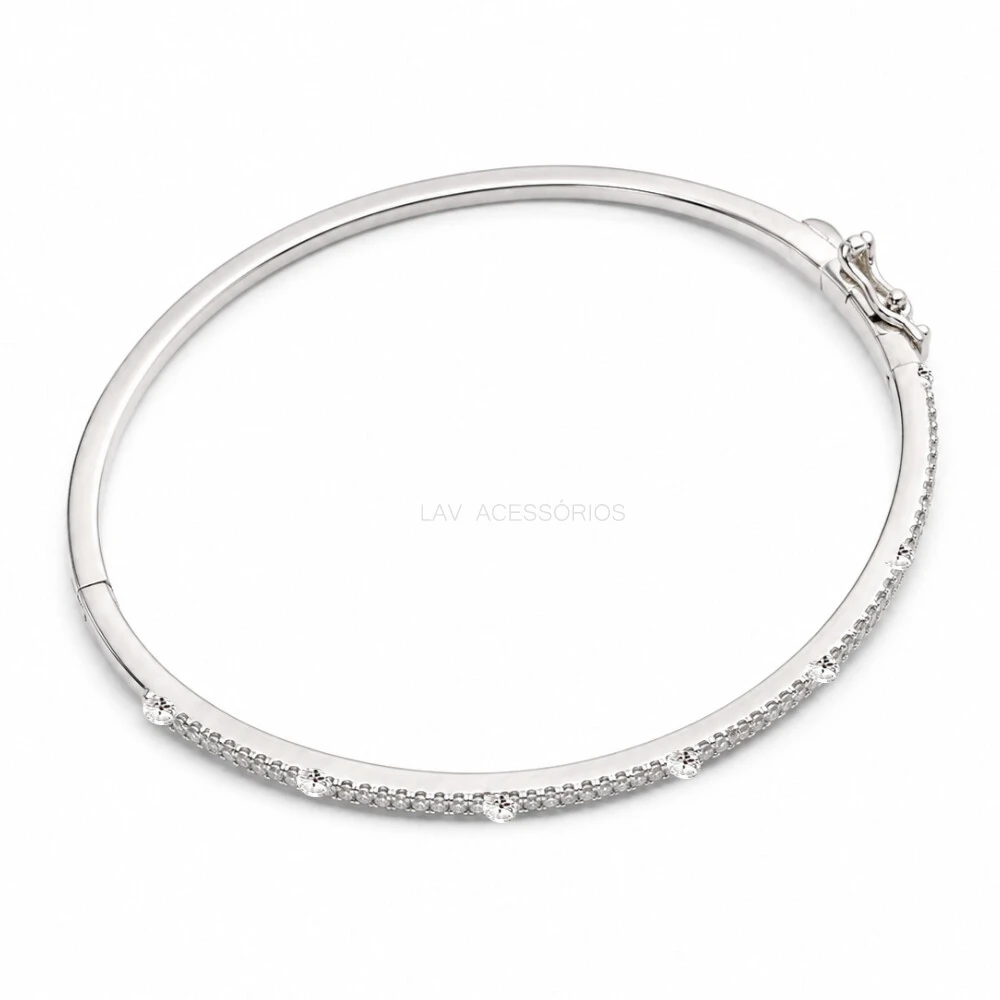 FotoBracelete Prata 925 2 Carreiras Cravejadas Moissanite