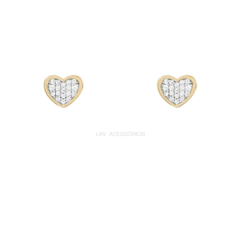 FotoBrinco Prata 925 Coração Cravejado Borda Ouro