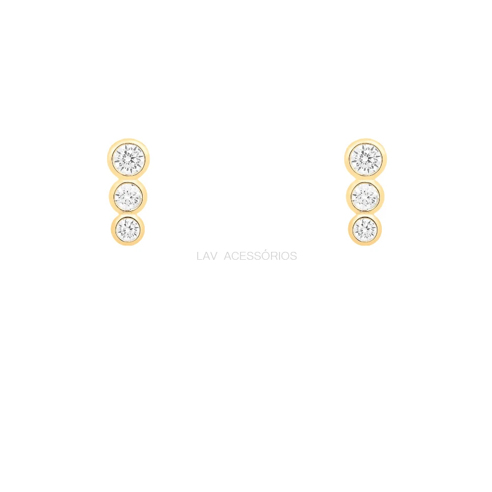 FotoBrinco Prata 925 Cravação Inglesa Trio Pontos de Luz Ouro