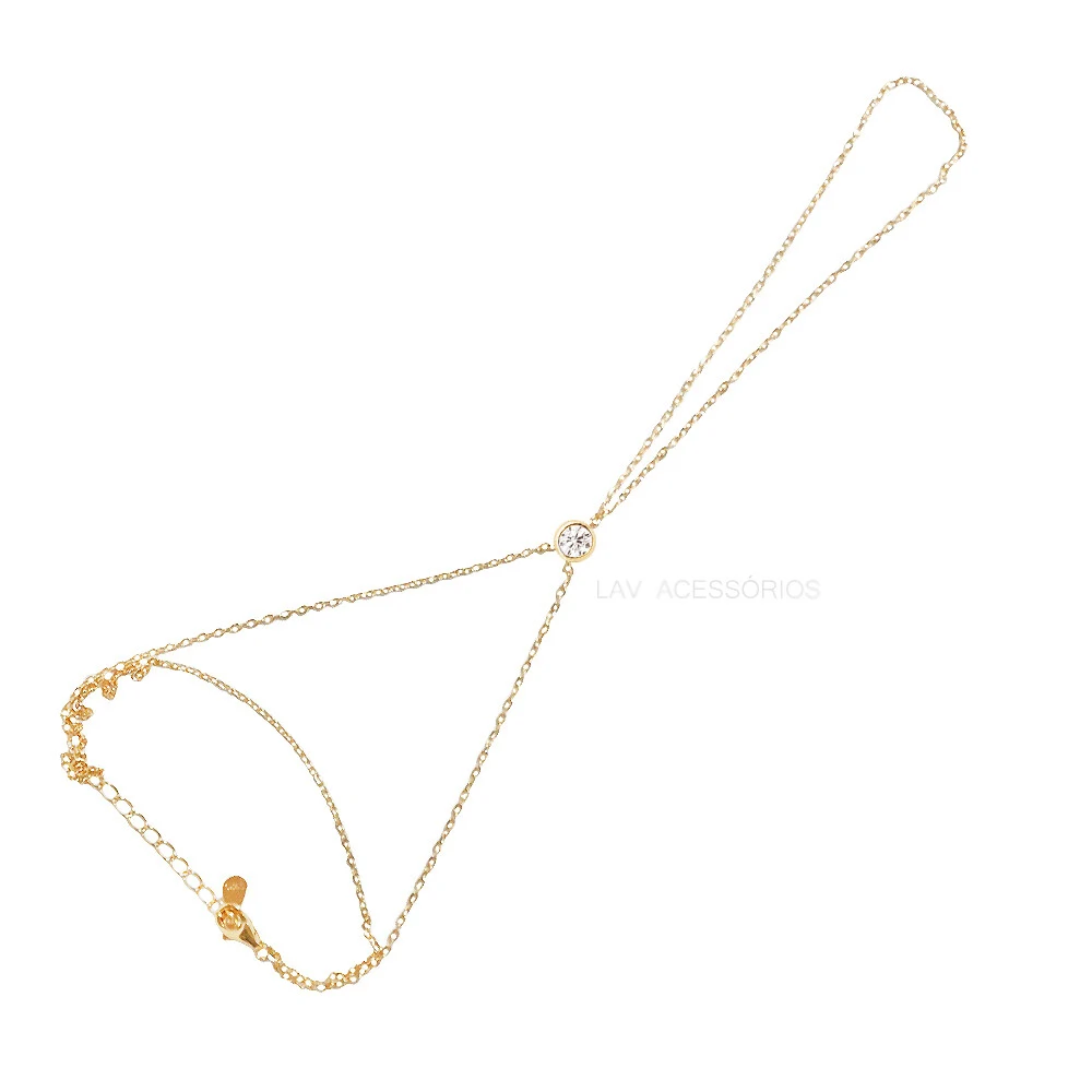 Foto Pulseira de Mão Prata 925 Slim Dupla Ponto Moissanite