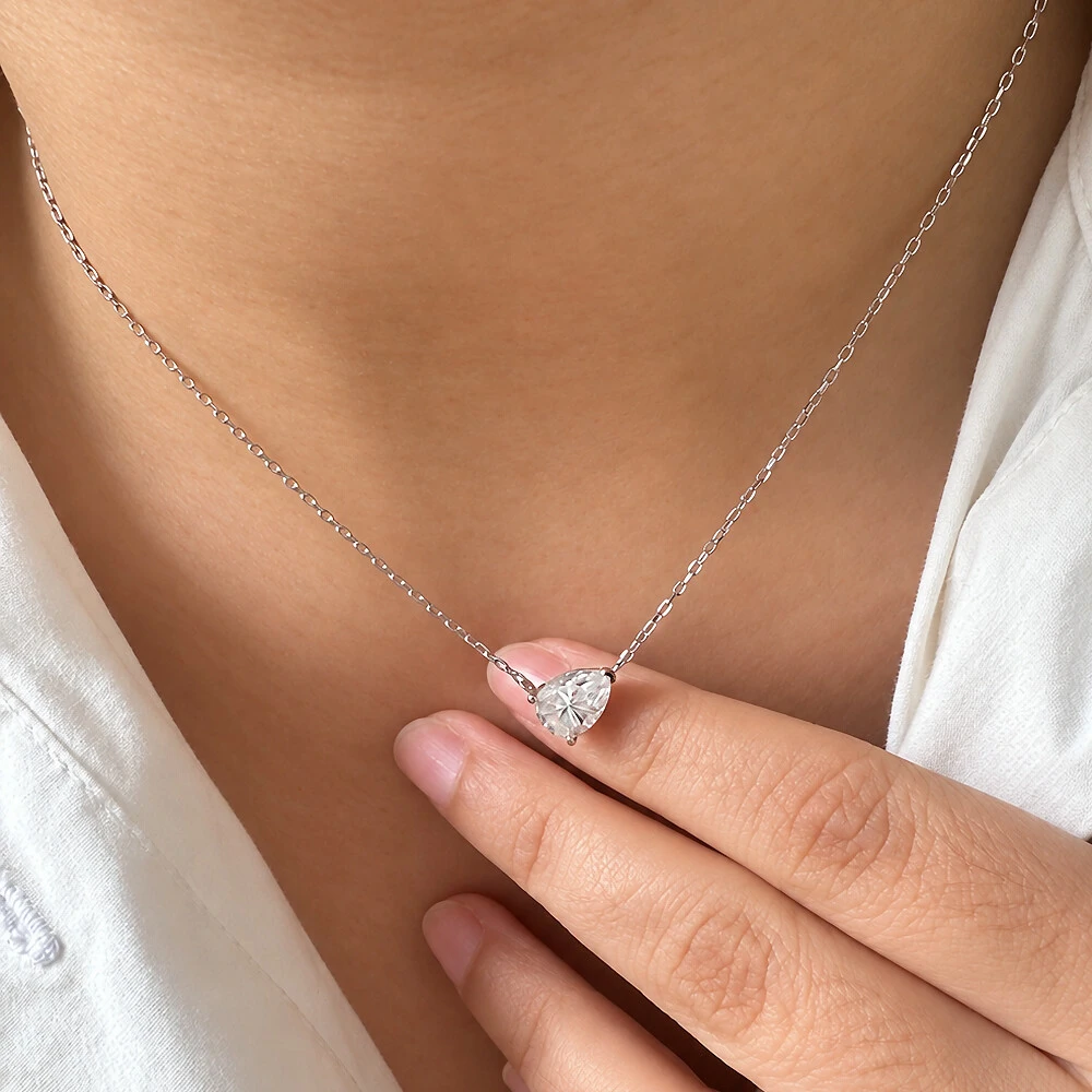 Foto Colar Prata 925 Gota Horizontal Moissanites