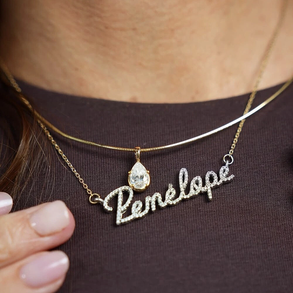 Foto Pingente Prata 925 Gotinha 9x5 Moissanite Ouro
