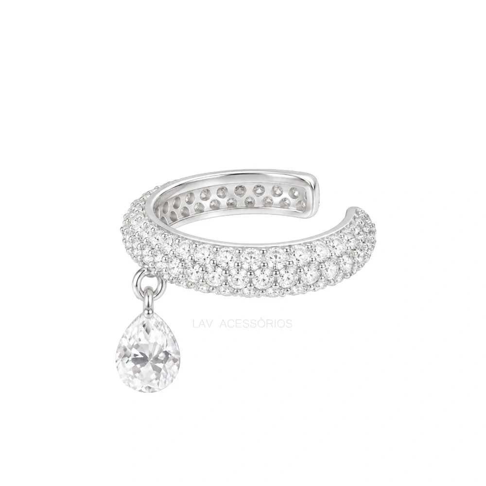 Foto Piercing Fake Prata 925 Cravejado Gota Moissanite