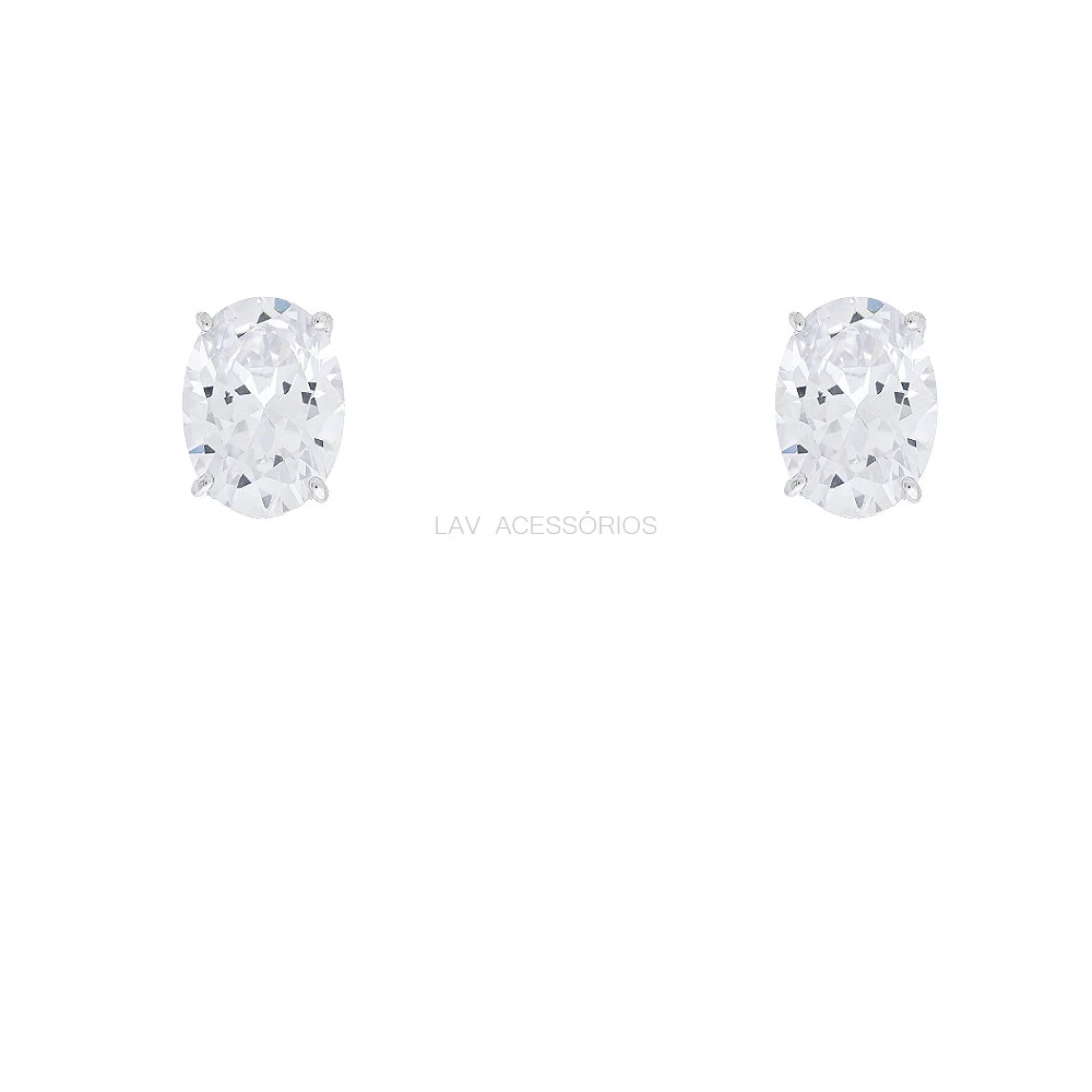 FotoBrinco Prata 925 Soltário Oval Moissanite 7x10 mm